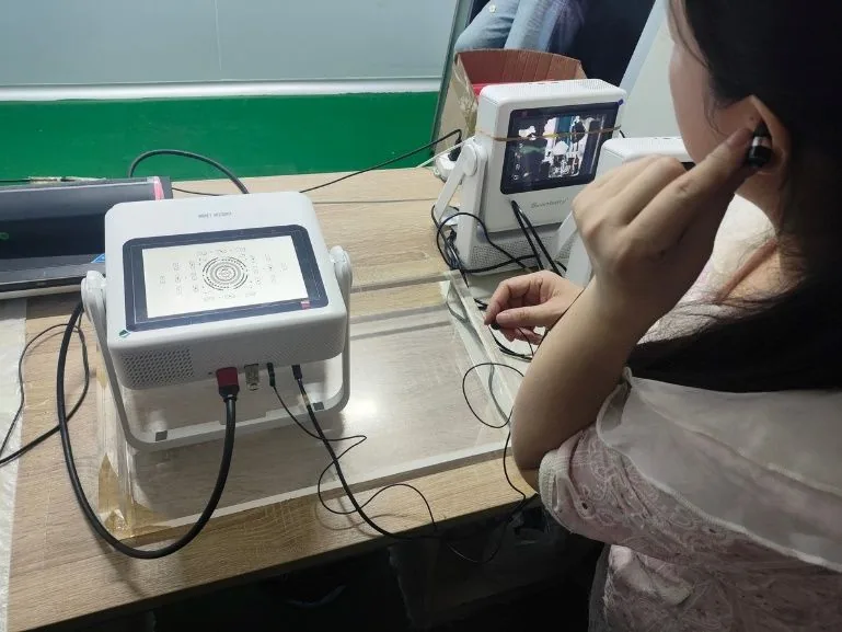 Inspector running a function test on consumer electronics