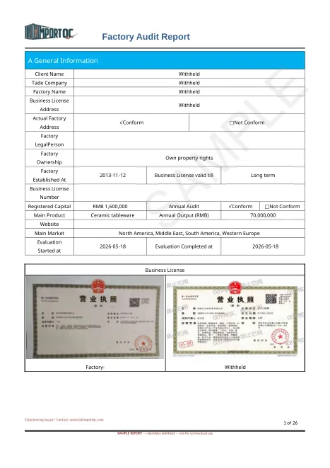 Page 1 of the Ceramic Tableware Audit sample report