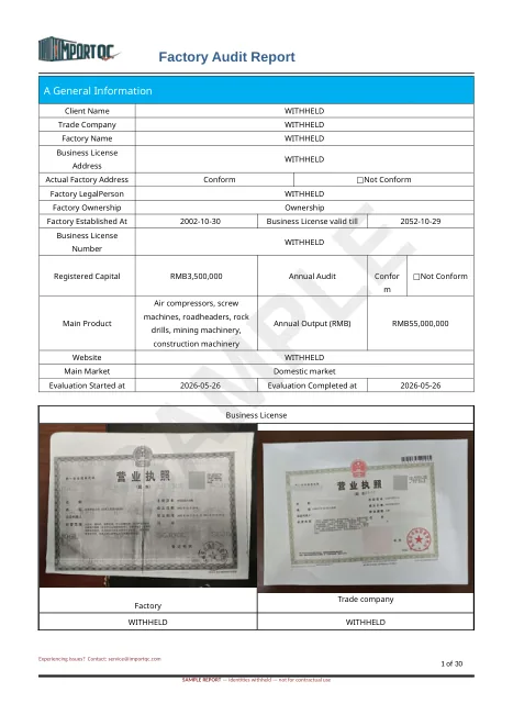 First page of the Machinery Factory Audit sample report