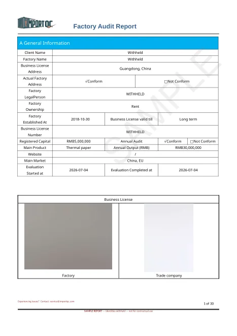 First page of the Thermal Paper Audit sample report