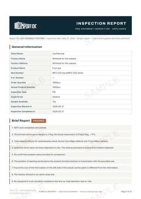 First page of the Foot Spa sample report