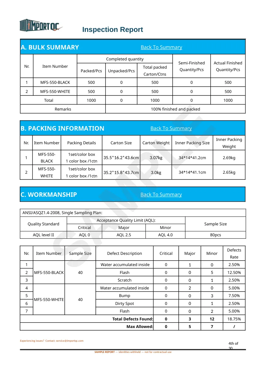 Interior page of the Foot Spa sample report