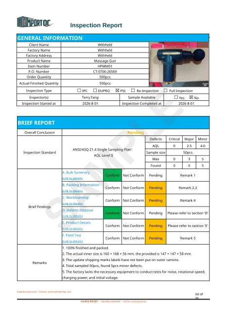 Page 1 of the Massage Gun sample report