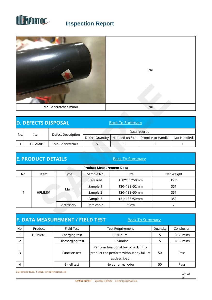 Interior page of the Massage Gun sample report