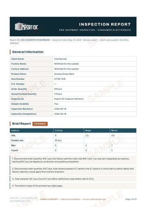 First page of the Power Bank sample report