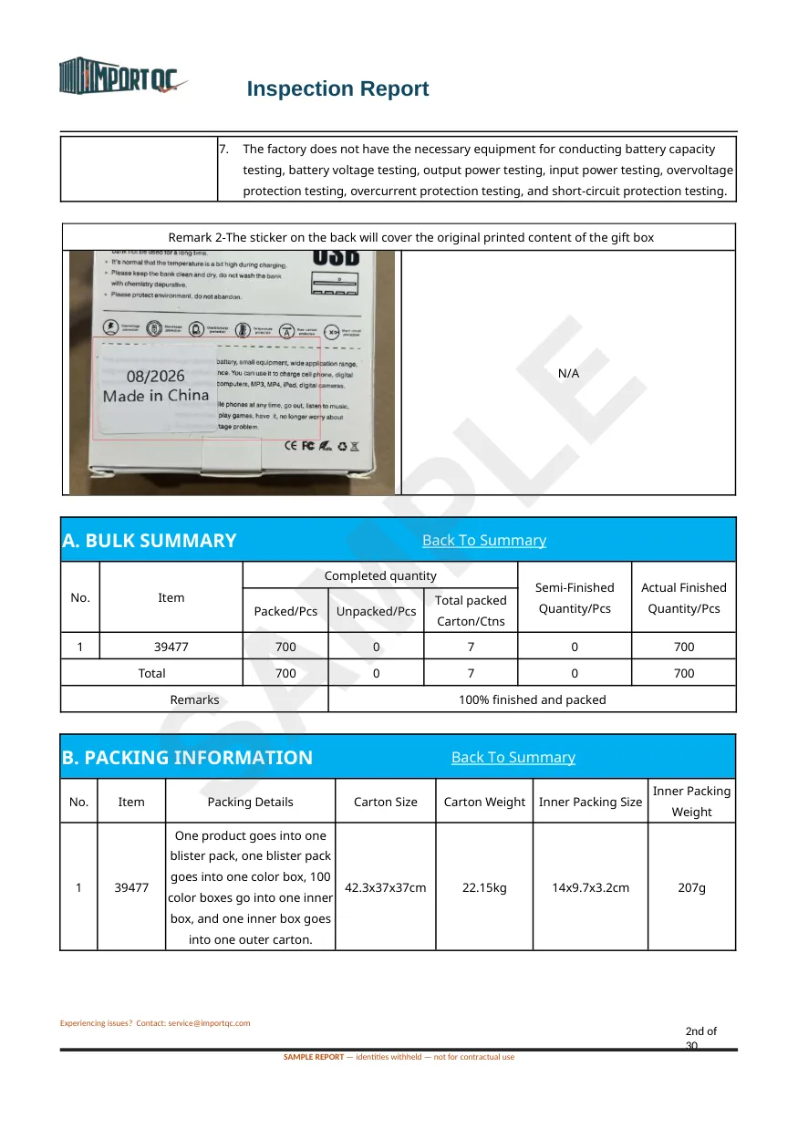 Interior page of the Power Bank sample report