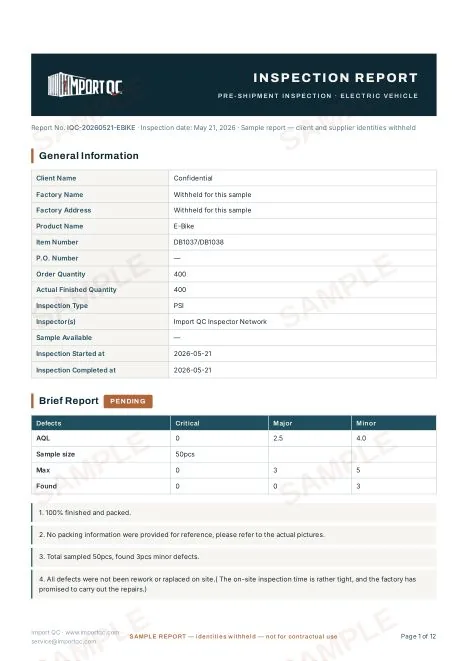 First page of the E-Bike sample report