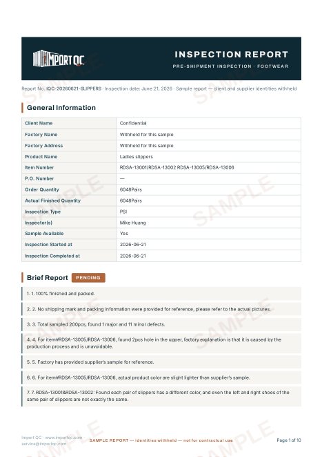 Page 1 of the Ladies Slippers sample report