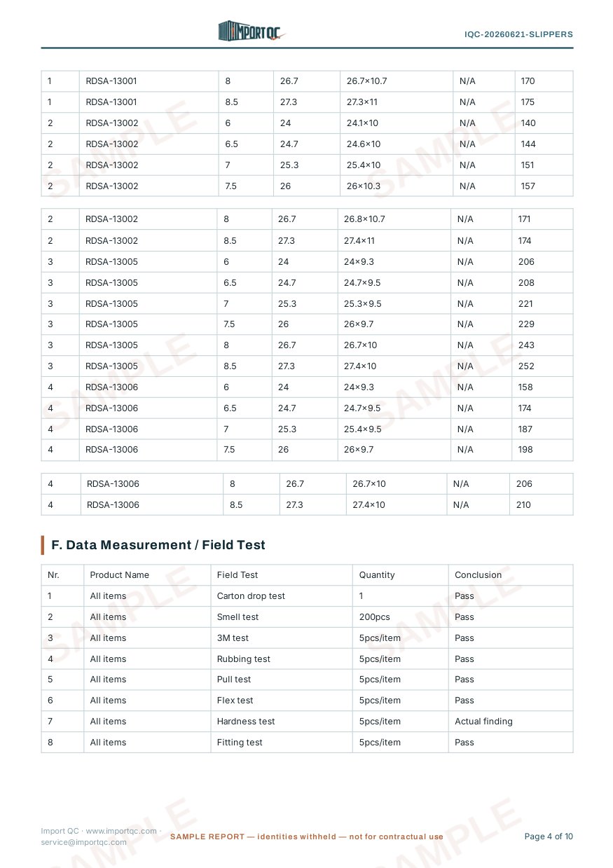Interior page of the Ladies Slippers sample report