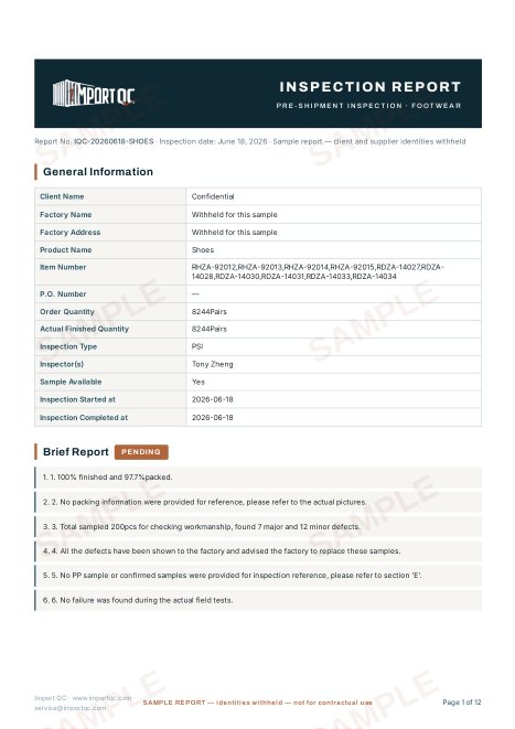 Page 1 of the Shoes sample report