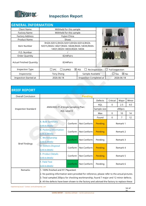 First page of the Sports Shoes sample report