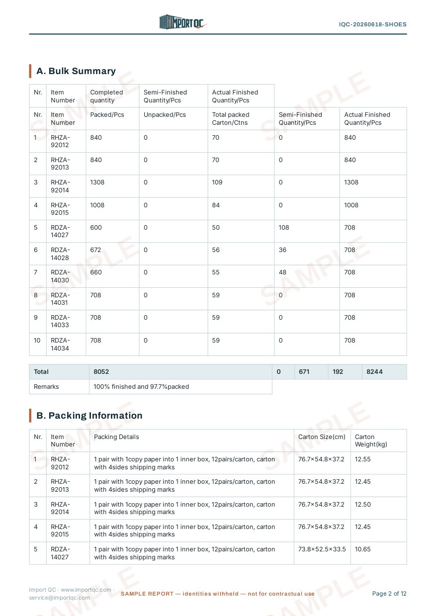 Interior page of the Shoes sample report