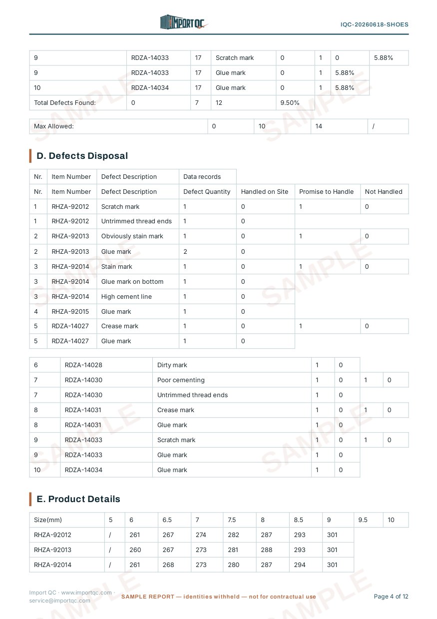 Interior page of the Shoes sample report