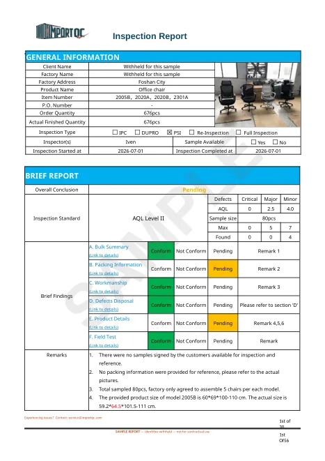First page of the Office Chair sample report
