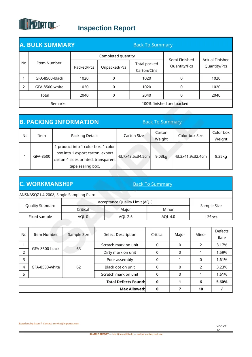 Interior page of the Air Fryer sample report