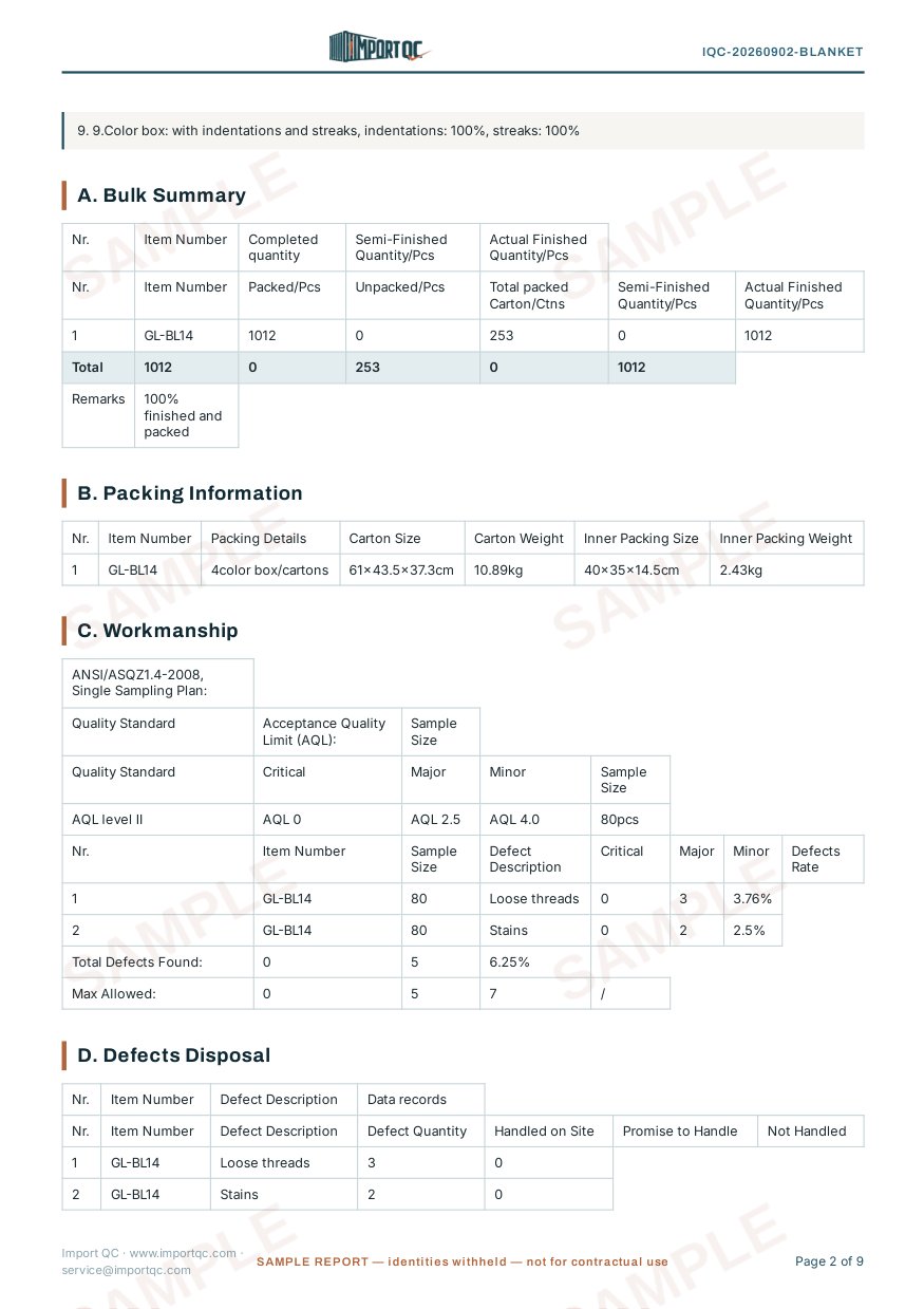 Interior page of the Electric Blanket sample report