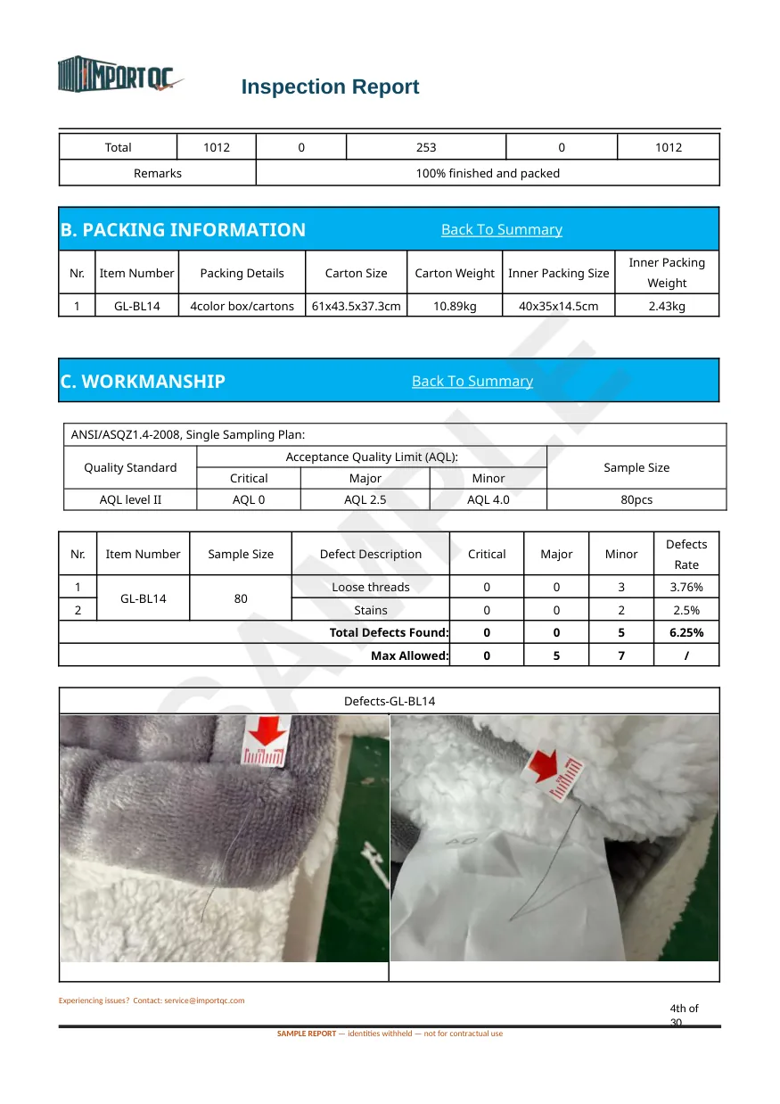 Interior page of the Electric Blanket sample report