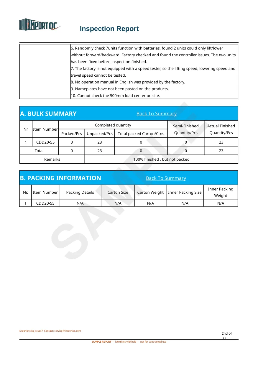 Interior page of the Pallet Stacker sample report