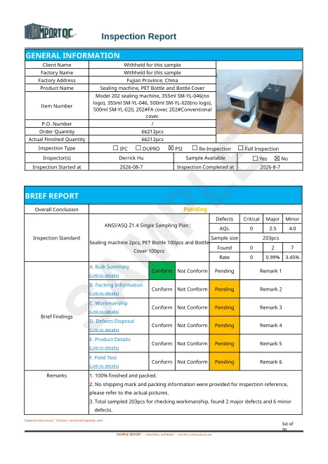 Page 1 of the Sealing Machine sample report