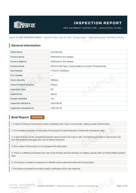 Page 1 of the API 5CT Casing sample report