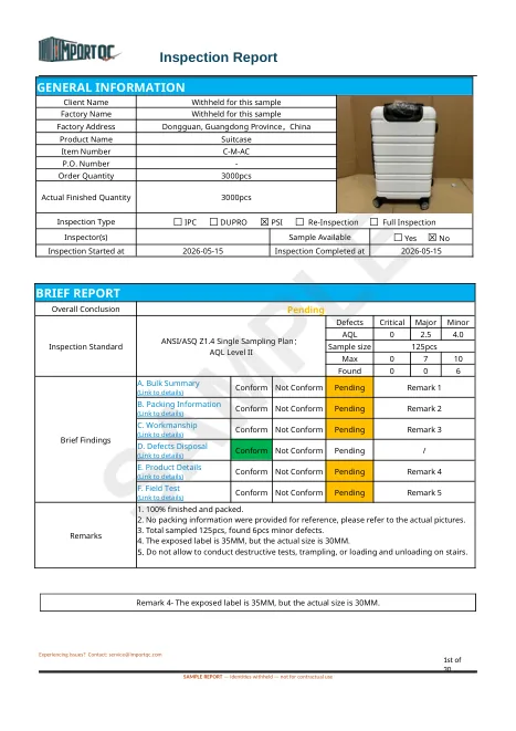 Page 1 of the Suitcase sample report