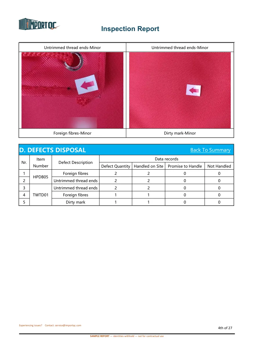 Interior page of the Drawstring Bag sample report